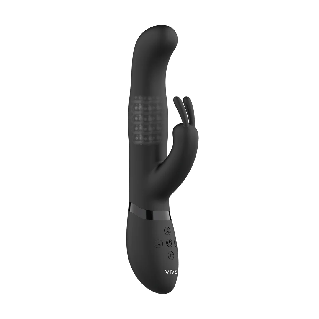 rabbit vibrator – draaibare kralen & duo stimulatie – zwart (Izara) VIVE by Shots - Afbeelding 3