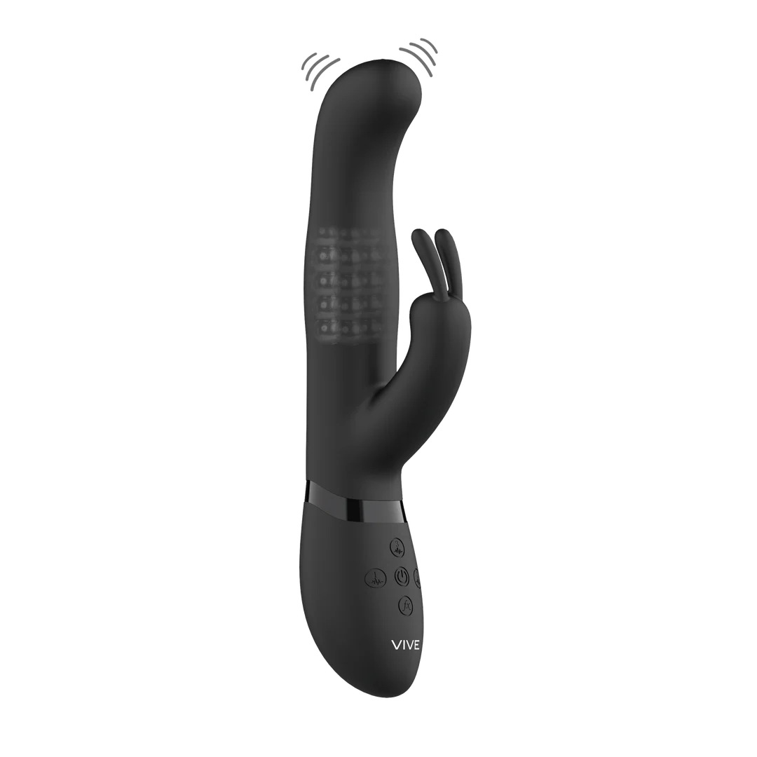 rabbit vibrator – draaibare kralen & duo stimulatie – zwart (Izara) VIVE by Shots - Afbeelding 4