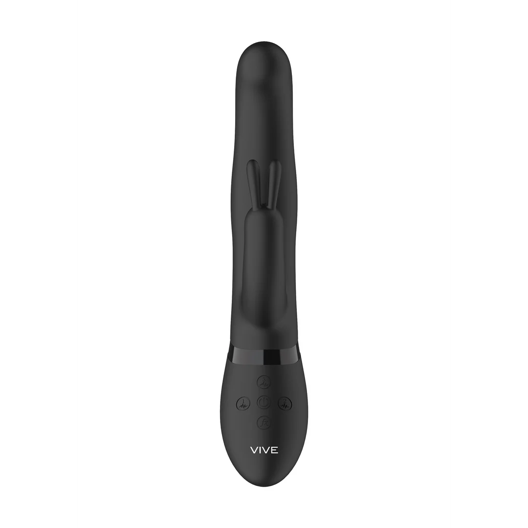 rabbit vibrator – draaibare kralen & duo stimulatie – zwart (Izara) VIVE by Shots - Afbeelding 5