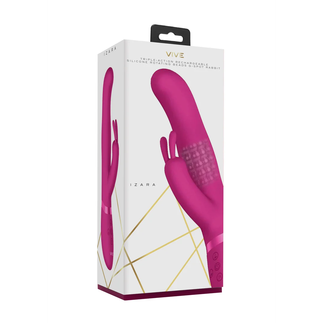 rabbit vibrator – draaibare kralen & duo stimulatie – zwart (Izara) VIVE by Shots - Afbeelding 7