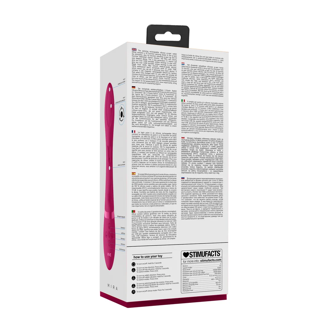 rabbit vibrator – draaiende kralen & 10 standen – VIVE Mira, roze VIVE by Shots - Afbeelding 3